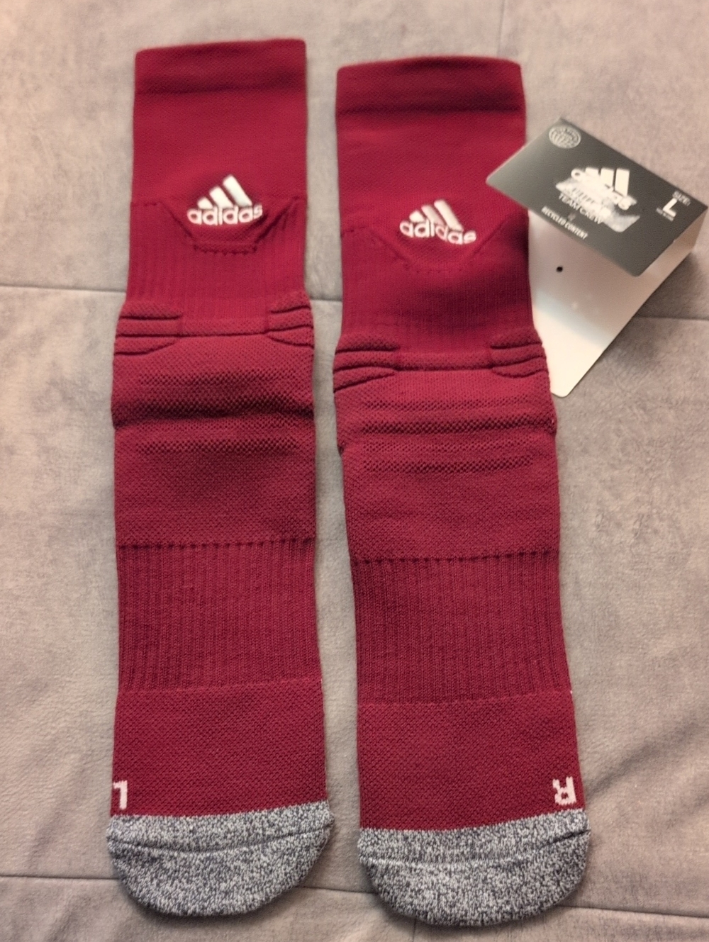 adidas Men's Athletic Crew Socks in Maroon with Gray Toe